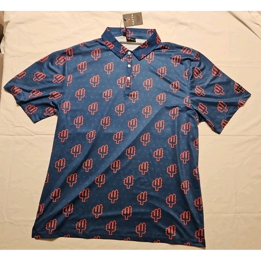 Yatta Golf Desert Heat Polo Shirt Men 3XL Blue Pink Cactus Performance Short Slv